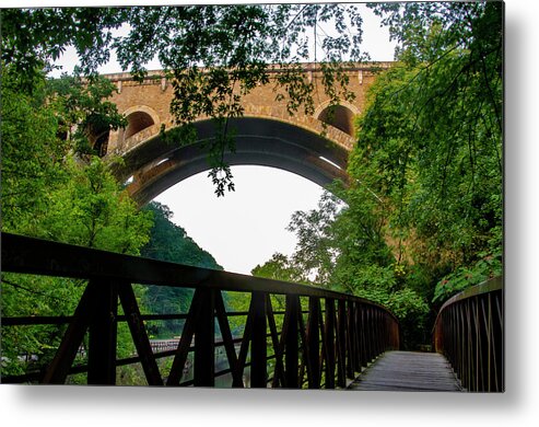 Wissahickon Metal Print featuring the photograph Wissahickon Foot Bridge and the Henry Avenue Bridge by Bill Cannon