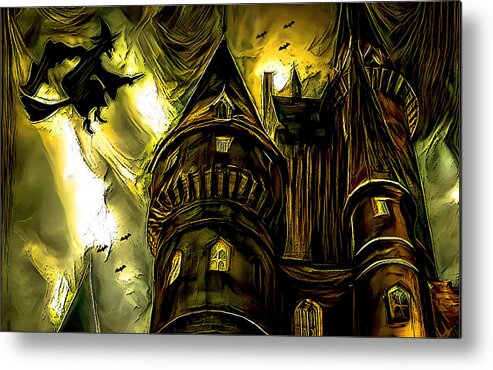 Digital Metal Print featuring the mixed media Witch's Castle by Debra Kewley