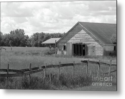 Nature Metal Print featuring the photograph Wobbly Fence and Old Barn by Mary Mikawoz