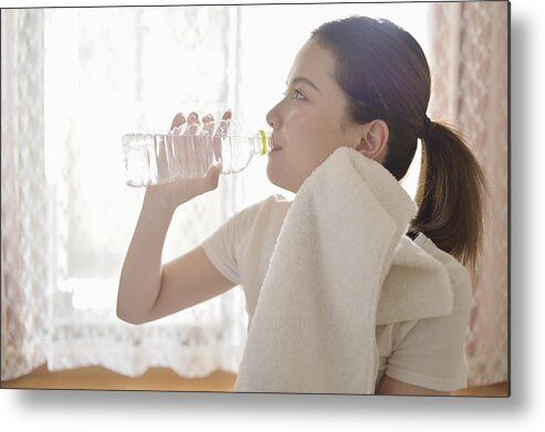 People Metal Print featuring the photograph Woman drinking water in the room by Yagi Studio