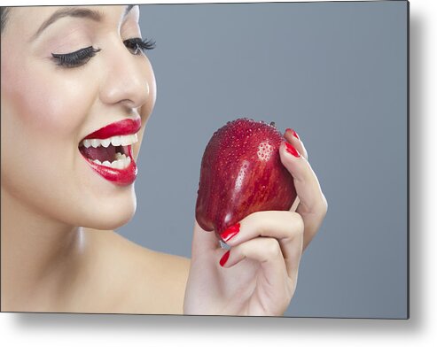 People Metal Print featuring the photograph Woman holding an apple by Sudipta Halder