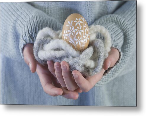 White People Metal Print featuring the photograph Woman holding easter egg by Westend61