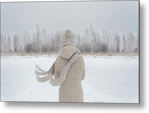 People Metal Print featuring the photograph Woman on a meadow in winter by Remains