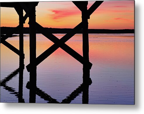 Quinta Do Lago Metal Print featuring the photograph Wooden Bridge Silhouette at Dusk by Angelo DeVal