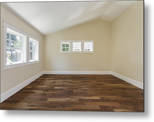 Empty Metal Print featuring the photograph Wooden floor in empty bedroom by Mint Images