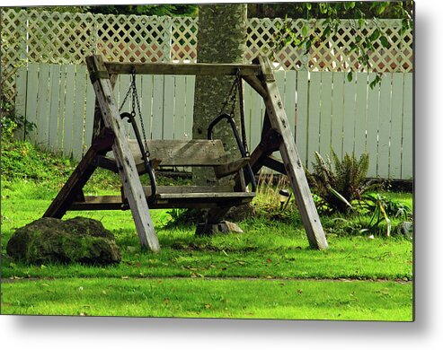 Porch Swing Metal Print featuring the photograph Wooden Park Swing by Tikvah's Hope