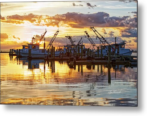 Sunrise Metal Print featuring the photograph Workboats on Silver and Gold by Ty Husak