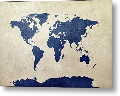 World Map Metal Print featuring the digital art World Map Navy II by Michael Tompsett