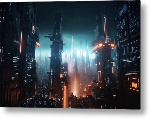 Cyberpunk Metal Print featuring the painting World of Tomorrow, 18 by AM FineArtPrints