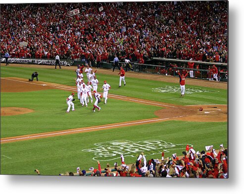 St. Louis Cardinals Metal Print featuring the photograph Yadier Molina and Jason Motte by Dilip Vishwanat