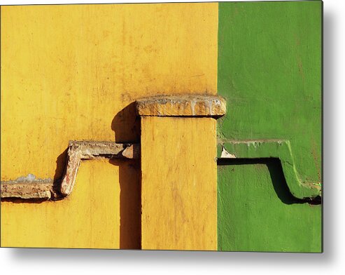 Three Fourth Metal Print featuring the photograph Yellow and Green Minimalist Wall Pattern by Prakash Ghai