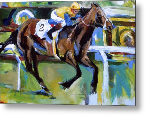 Kentucky Horse Racing Metal Print featuring the painting Yellow Horse Rider by John Gholson