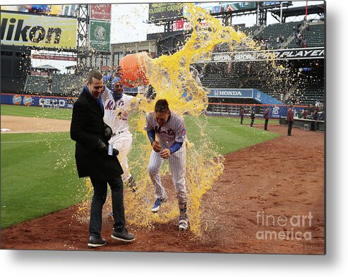 Yoenis Cespedes Metal Print featuring the photograph Yoenis Cespedes and Wilmer Flores by Al Bello