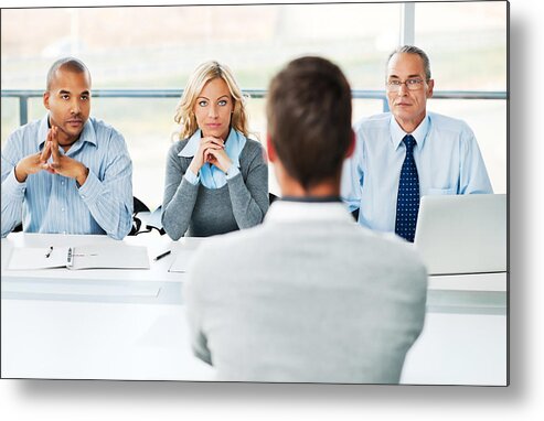 Working Metal Print featuring the photograph Young man have job interview. by Skynesher