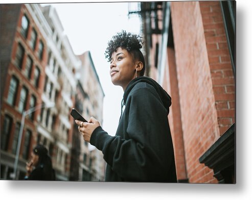 Hipster Culture Metal Print featuring the photograph Young Woman Enjoying City Life in New York by RyanJLane