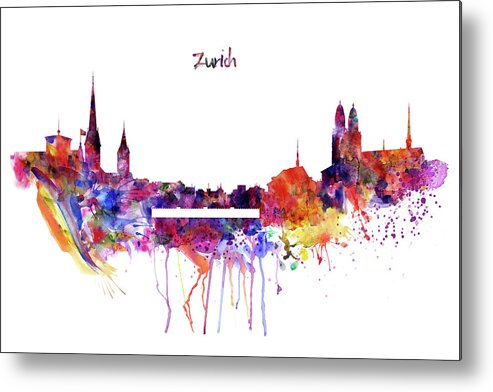 Marian Voicu Metal Print featuring the painting Zurich Skyline by Marian Voicu