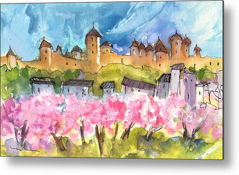 Travel Metal Print featuring the painting Memory of Carcassonne by Miki De Goodaboom