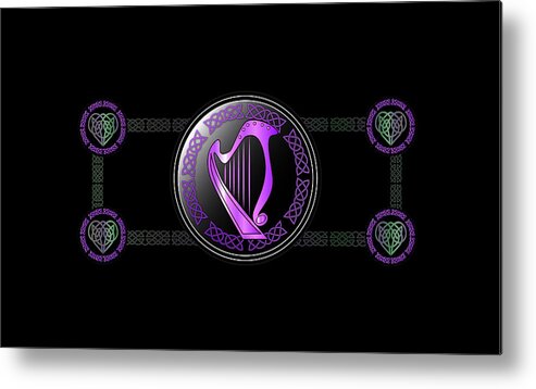 Celtic Metal Print featuring the digital art Celtic Harp #11 by Ireland Calling