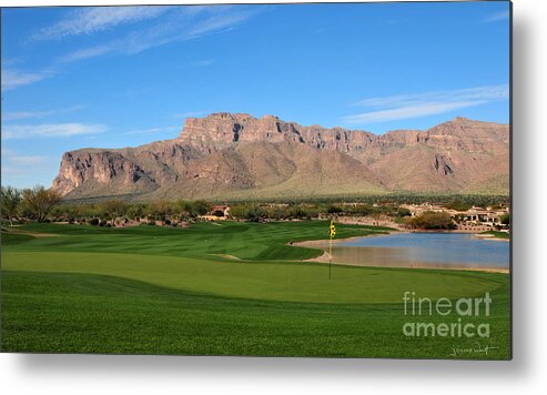 Superstition Mountains Metal Print featuring the photograph 18th Hole Superstition Mountain Golf Club by Joanne West