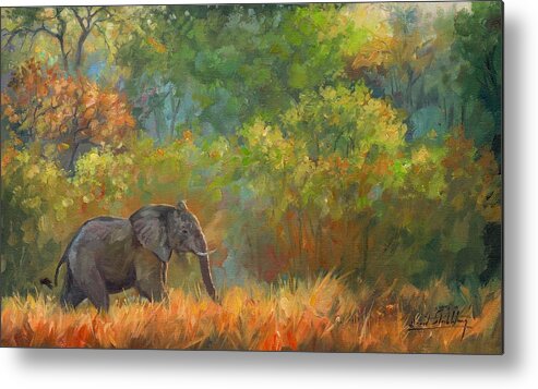 African Elephant Metal Print featuring the painting African Elephant #3 by David Stribbling