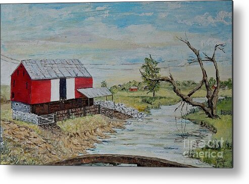 Barn Metal Print featuring the painting Barn Beside Cooks Creek 2 - Sold by Judith Espinoza