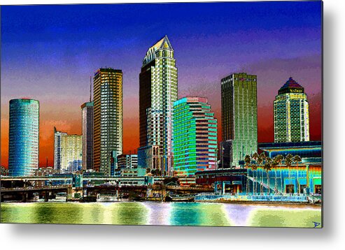 Art Metal Print featuring the painting Tampa A Blue Sky City original work by David Lee Thompson