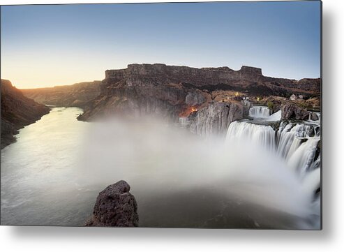 Scenics Metal Print featuring the photograph Dusk Panorama Of Shoshone Falls, Idaho by Terryfic3d