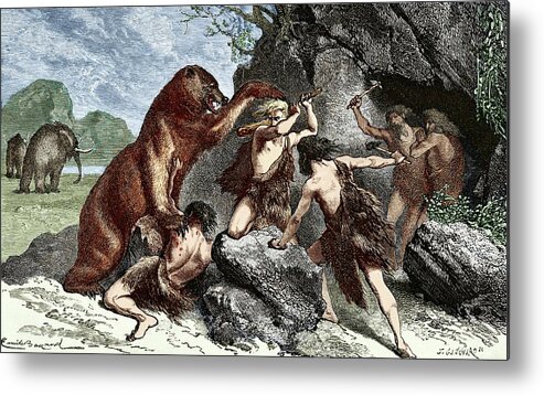 Cave Bear Metal Print featuring the photograph Early Humans Using Weapons by Sheila Terry