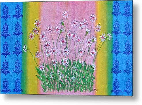 Abstract Metal Print featuring the painting Everythings Comming Up Daisies by Cindy Micklos