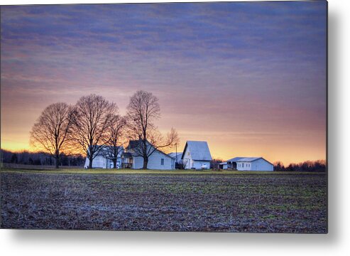 Farm Metal Print featuring the photograph Farmstead at Sunset by Cricket Hackmann