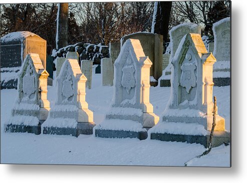 Cemetery Metal Print featuring the photograph Headstones in Winter 2 by Jennifer Kano