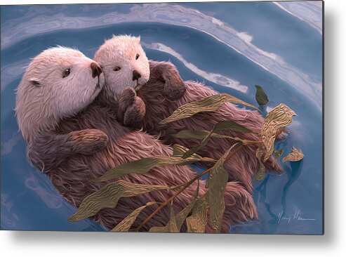 Otter Metal Print featuring the painting Holding Hands by Gary Hanna