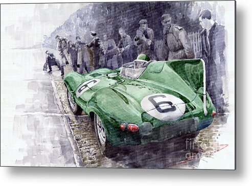 Watercolor Metal Print featuring the painting Jaguar D-TYPE 1955 Le Mans by Yuriy Shevchuk