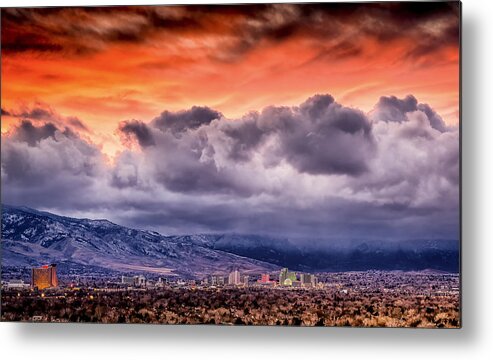 reno Downtown Metal Print featuring the photograph January Sunset over Reno by Janis Knight