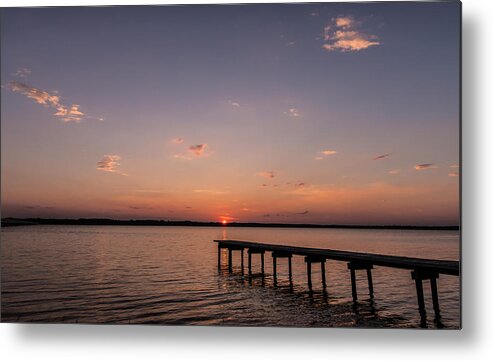 Sunset Metal Print featuring the photograph Lake Sunset over Pier by Todd Aaron