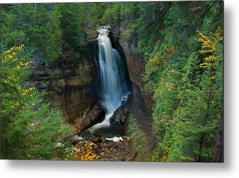 miners Falls pictured Rocks National Lakeshore Waterfalls Metal Print featuring the photograph Miners Falls by Gary McCormick