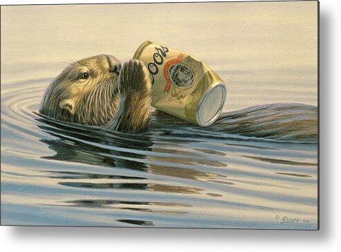 Wildlife Metal Print featuring the painting Otter's Toy by Paul Krapf