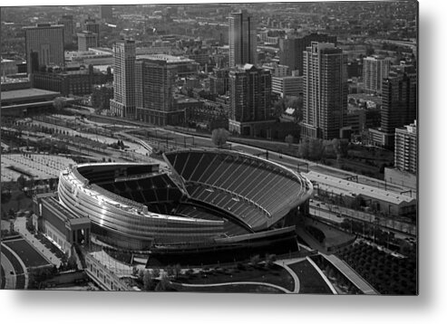 Chicago Metal Print featuring the photograph Soldier Field Chicago Sports 05 Black and White by Thomas Woolworth