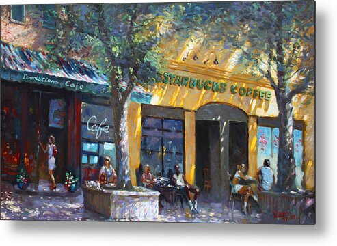 Sturbucks Metal Print featuring the painting Starbucks Hangout Nyack NY by Ylli Haruni