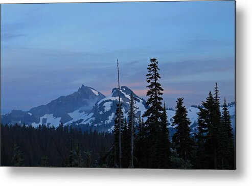 Clouds Metal Print featuring the photograph Tatoosh at Dusk by E Faithe Lester