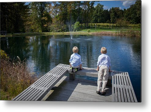 2013 Metal Print featuring the photograph Twins at Pond by Monroe Payne