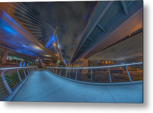 Zakim Bridge Metal Print featuring the photograph Under the bridge downtown by Bryan Xavier