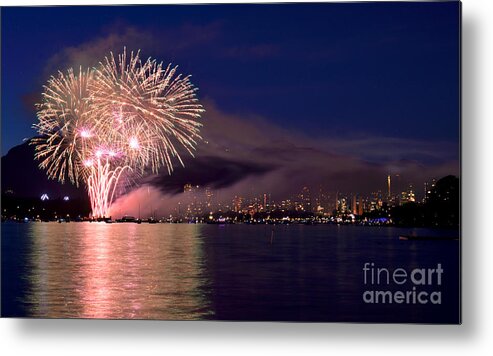 Fireworks Metal Print featuring the photograph Vancouver Celebration Of Light Fireworks 2014 - France 3 by Terry Elniski