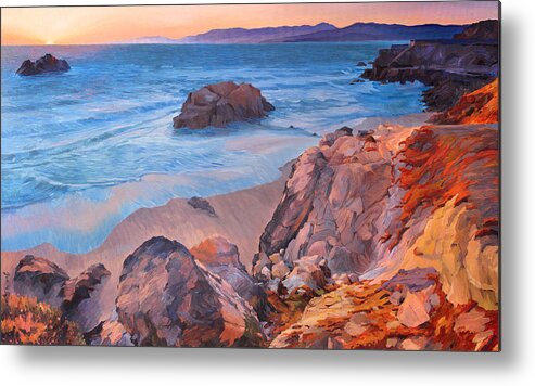 California Seascape Metal Print featuring the painting Point Lobos at San Francisco #1 by Judith Barath