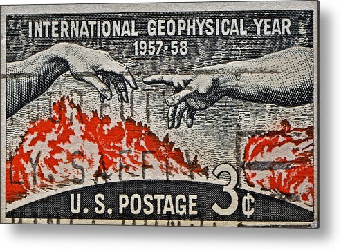 1957 Metal Print featuring the photograph 1957-1958 International Geophysical Year Stamp by Bill Owen