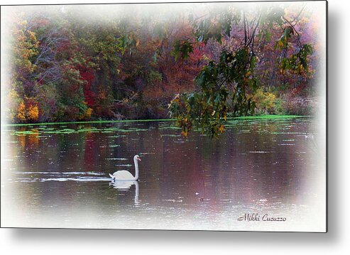 Landscape Metal Print featuring the photograph Autumn colors and swan by Mikki Cucuzzo