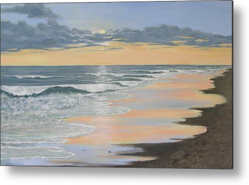 Seascape Painting Metal Print featuring the painting Beach Walk Reflections by Kathleen McDermott