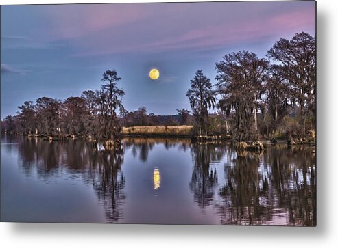 Heritage Marina Sunset Metal Print featuring the photograph Moon over the Marsh by Mike Covington