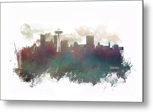 Seattle Metal Print featuring the digital art Seattle Washington skyline #1 by Justyna Jaszke JBJart