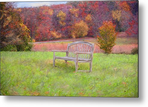 Bernheim Arboretum And Research Forest Metal Print featuring the photograph The Bench #1 by Mary Timman